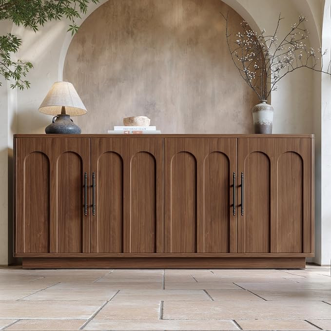 Evermagin 67" Arched Walnut Sideboard Buffet Cabinet with Storage | Amazon (US)