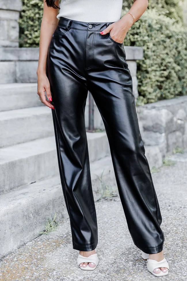 Be True To You Black Faux Leather Straight Leg Pants | Pink Lily