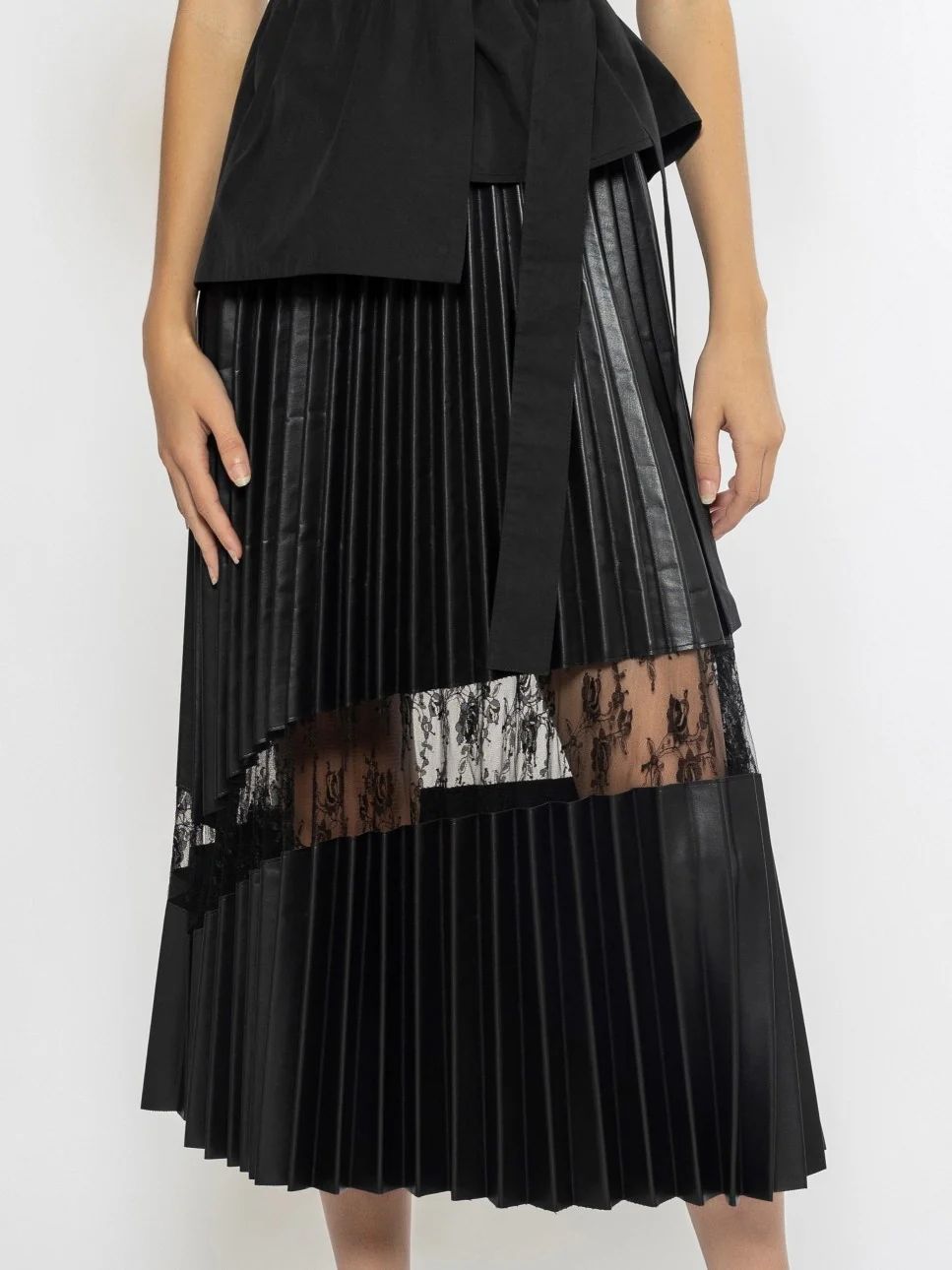 Pleated Pleather Skirt With Lace Contrast | Lord & Taylor