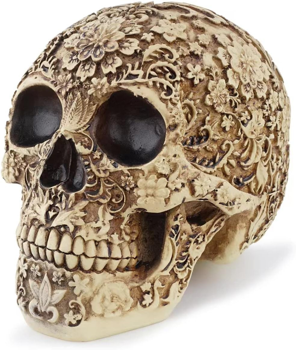 Readaeer Life Size Floral Human Skull Model Adult Head Bone Model Day of The Dead Decor | Amazon (US)