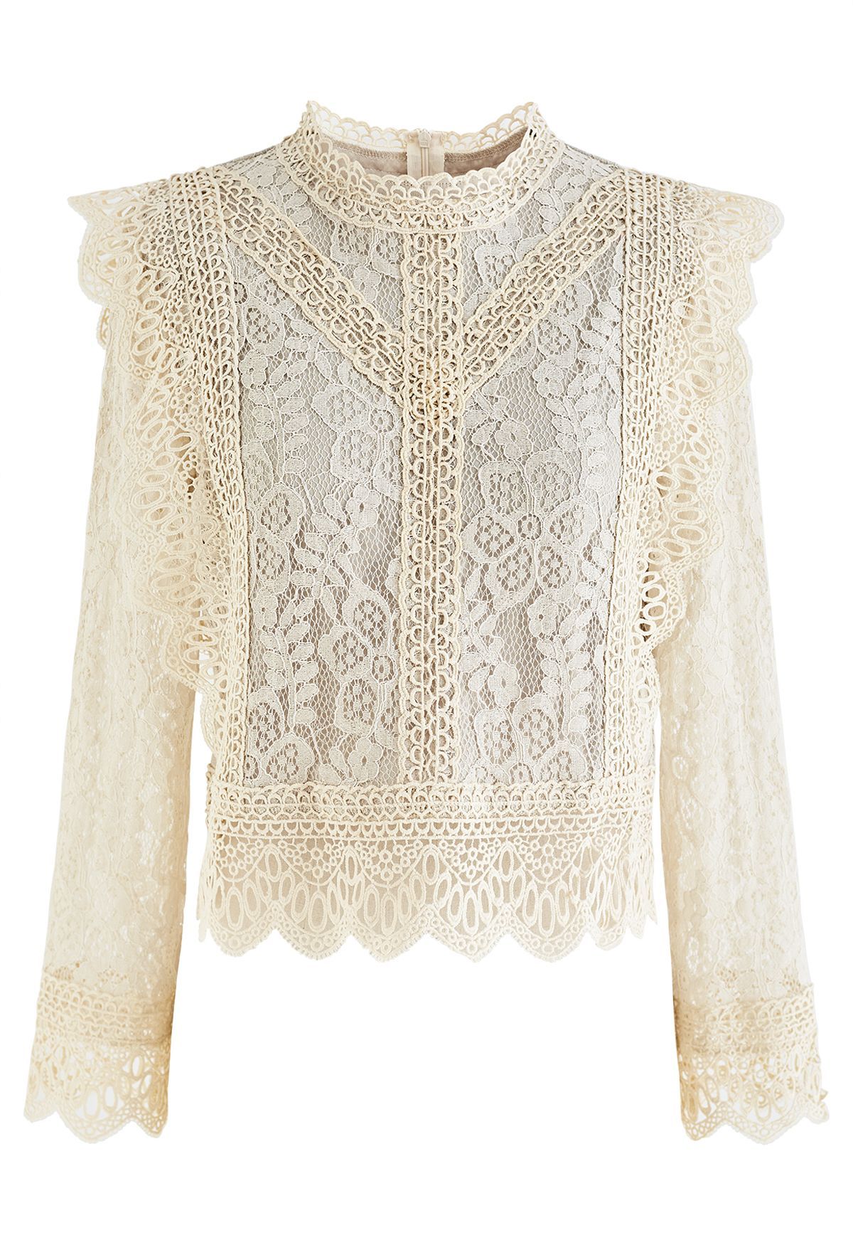 Your Sassy Start Long Sleeve Crochet Lace Top in Cream | Chicwish