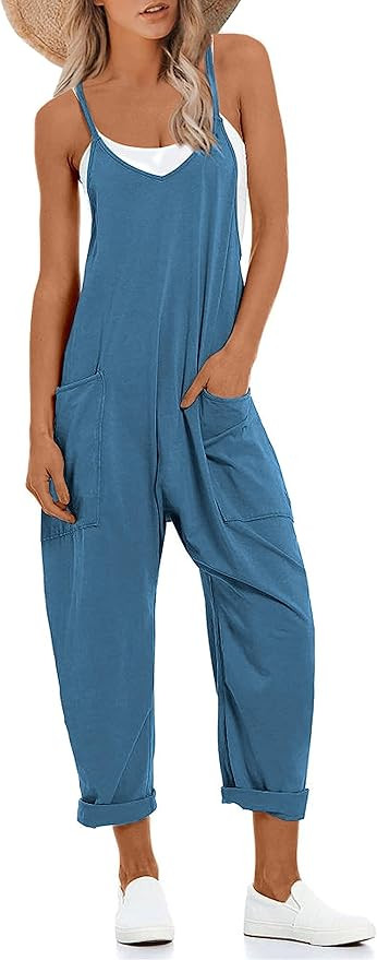 Lentta Women's Causal Jumpsuits V Neck Sleeveless Harem Overalls Stretchy Adjustable Strap Romper... | Amazon (US)