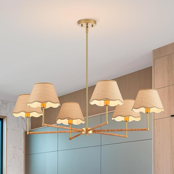 39” Boho Rattan Chandelier 6-Lights Rustic Industrial Pendant Light Large Adjustable Pendant Li... | Amazon (US)