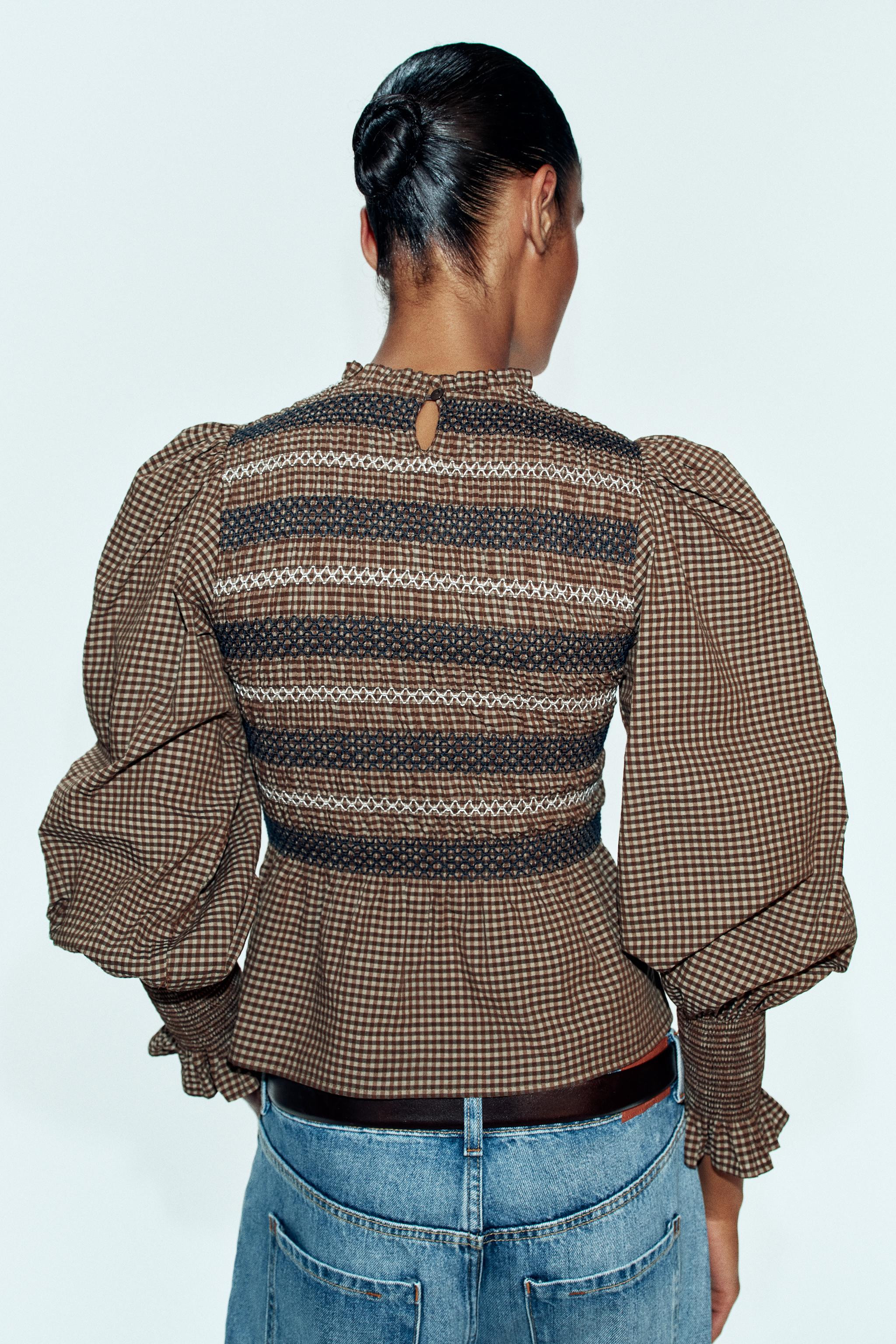 SMOCKED EMBROIDERED BLOUSE | Zara US