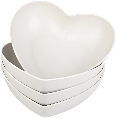 Bamboo Fiber Big Heart-shaped Bowls White Deep Heart Plates Salad Bowl/Fruit Bowl for Desserts/Pa... | Amazon (US)