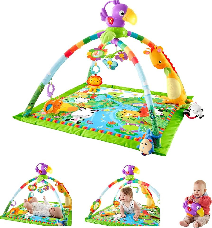Fisher-Price Baby Playmat Rainforest Music & Lights Deluxe Gym with 10+ Toys & Activites for Newb... | Amazon (US)