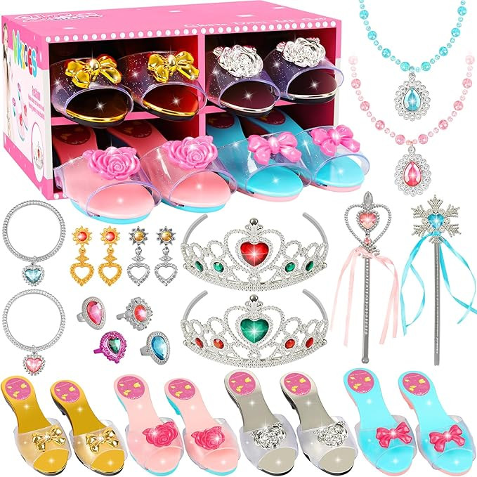 Princess Jewelry Boutique Dress Up & Elegant Shoe(4 Pairs of Girls Heels Shoes),Role Play Fashion... | Amazon (US)