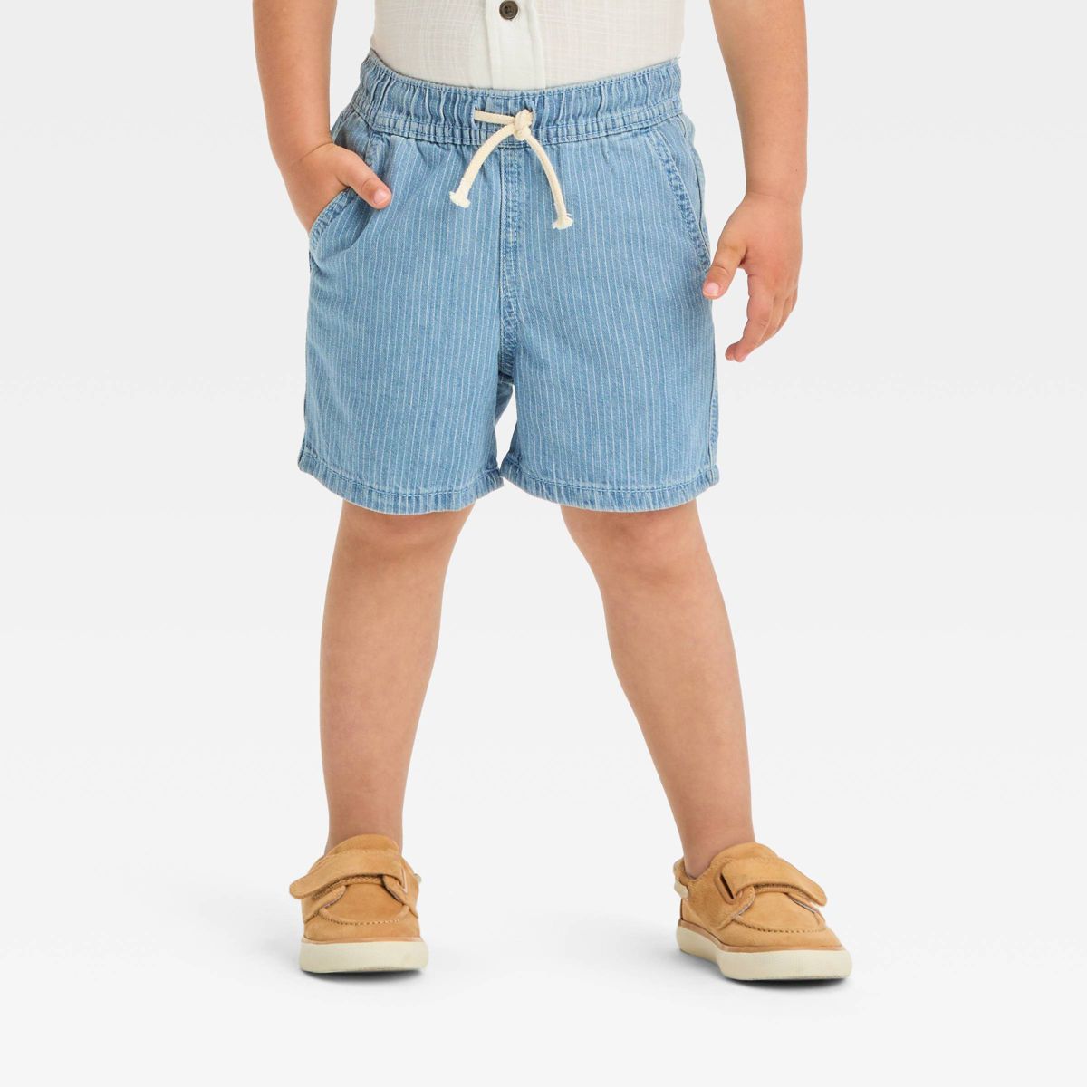 Toddler Boys' Pull On Railroad Striped Above Knee Jean Shorts - Cat & Jack™ Blue | Target