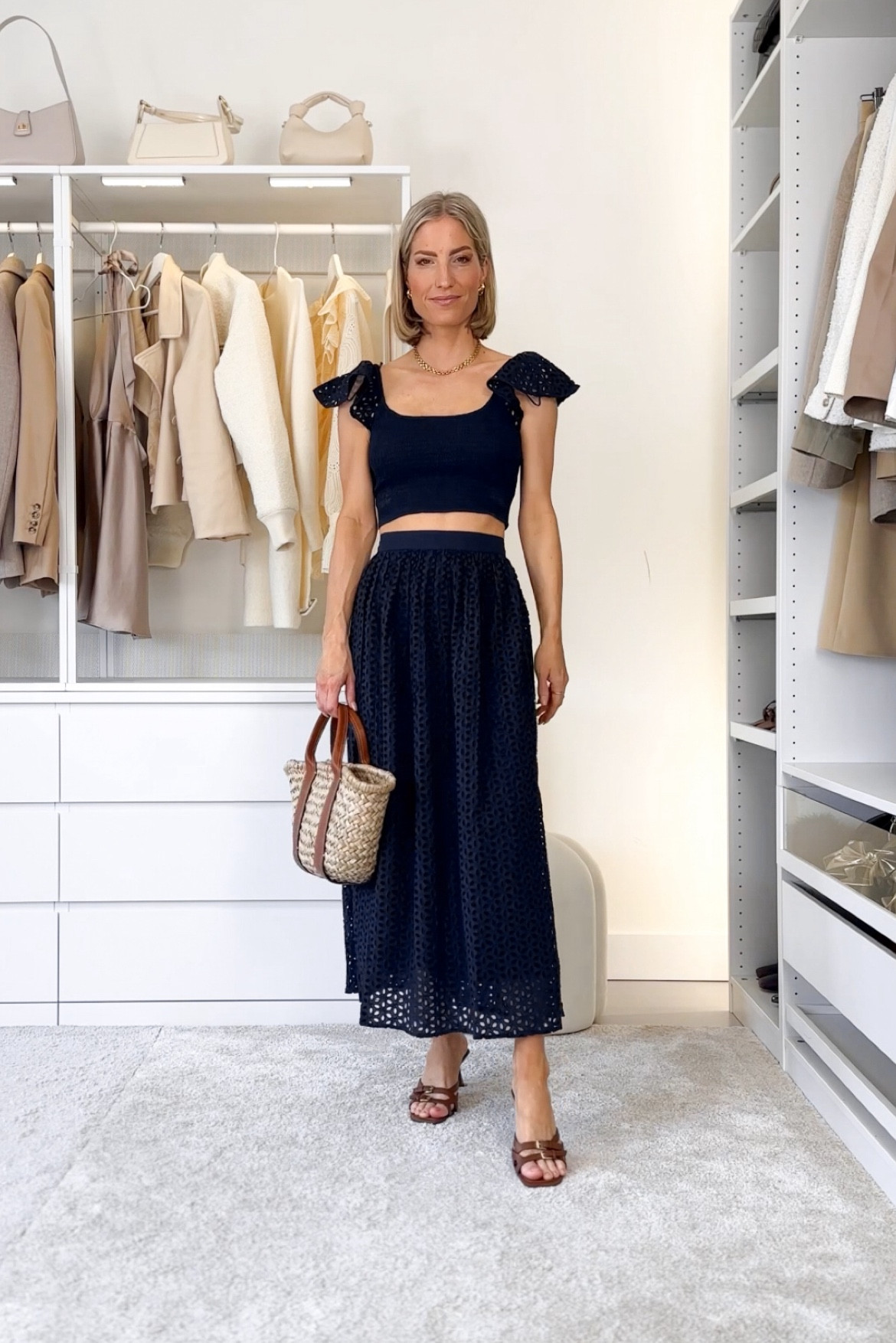 Lovely maxi skirt and crop top combo with broderie anglaise finish. Wearing size s in top and xs in skirt. 

‼️Don’t forget to tap 🖤 to add this post to your favorites folder below and come back later to shop

Make sure to check out the size reviews/guides to pick the right size

Holiday look, maxi skirt, broderie anglaise top, navy co-ord, vacation outfit, beach look, swimwear, swimsuit, sandals, raffia bag, summer outfit, holiday outfit, 

#LTKstyletip #LTKeurope #LTKSeasonal