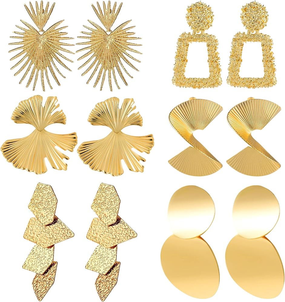 6 Pairs Bmadge Statement Earrings Set for Women, Large Silver Gold Geometric Earrings Hypoallerge... | Amazon (US)