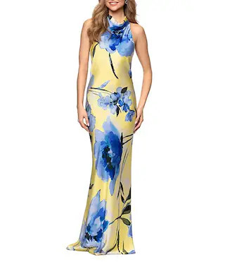 Halter Neck Floral Satin Tie Dress | Dillard's
