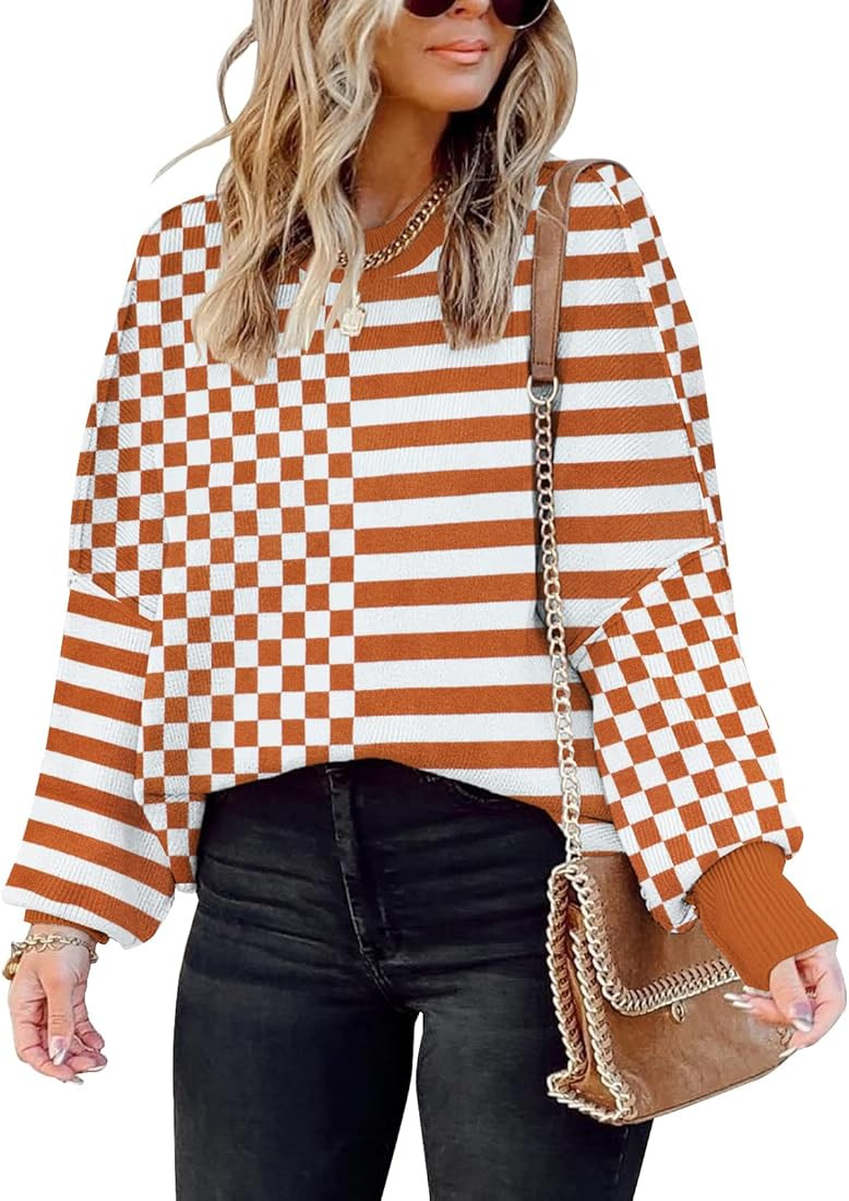 Womens Sweaters Causal Crewneck Batwing Sleeve Knit Top Side Split Oversized Pullover Sweater Loo... | Amazon (US)