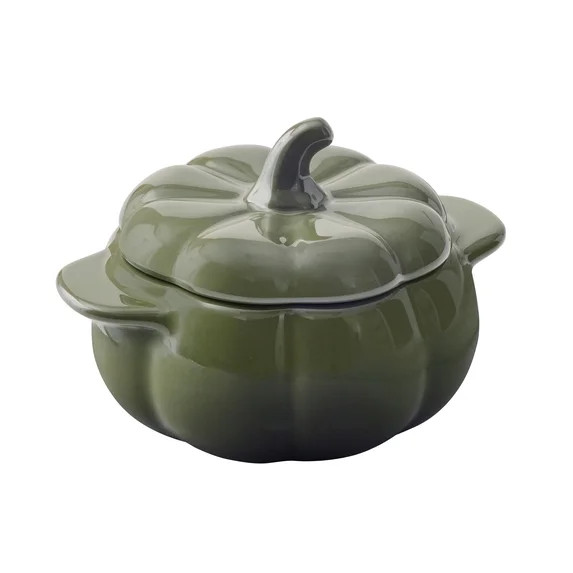 Better Homes & Gardens 8 oz Green Figural Pumpkin Stoneware Cocotte with Lid | Walmart (US)