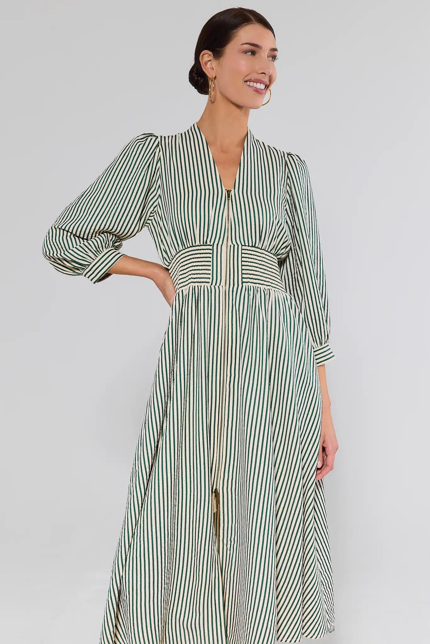 Brantley Green Striped Midi Dress | Avara