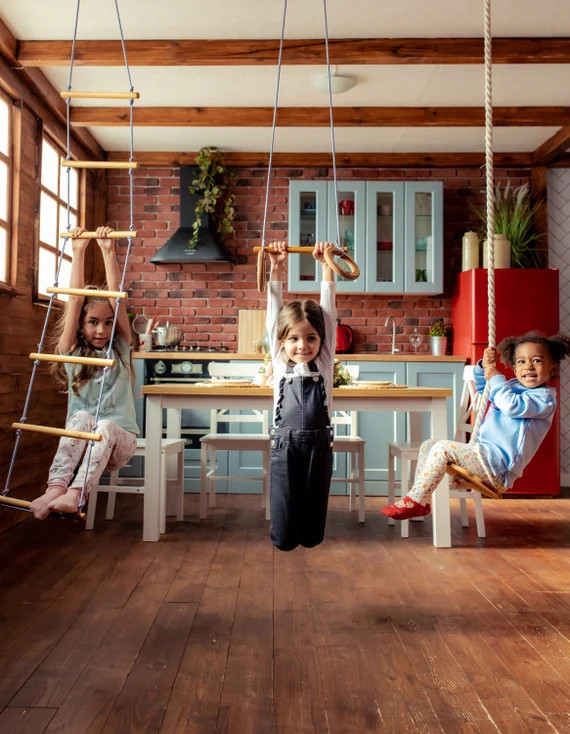 Kids play set 3in1 - Climbing ladder, trapeze bar with rings and rope swing  - Indoor children pl... | Etsy (US)