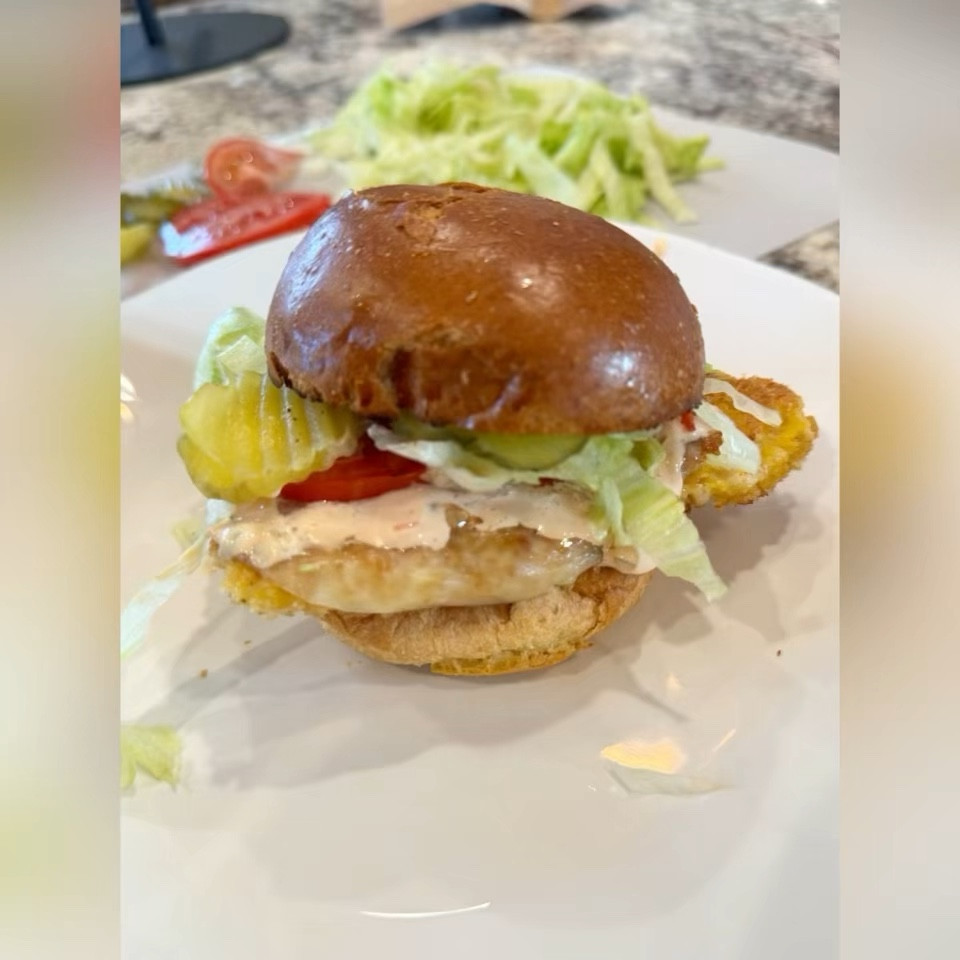 Ingredients:
Chicken breast
Brioche buns 
Panko crumbs 
Bread crumbs
Flour
Eggs (2)
Paprika 1tsp
Salt 1tsp
Pepper 1tsp 
Tomato
Lettuce
Sliced dill pickles 
Provolone cheese 
Olive oil 
Thousand island sauce (homemade recipe below)

Thousand island sauce:
1 cup mayo or Greek yogurt 
3 tbsp ketchup 
1 tsp sugar
1 tsp white vinegar
A massive amount of dill relish haha literally as much or as little as you want but i load mine up. Mix it all up and refrigerate before serving.

Butterfly your chicken breast and then pound them even to about 1” thick in a ziploc bag (this is key for even cooking) 
Remove from ziploc and cut in half (optional)  season with the salt/pepper/paprika. Dredge both sides in flour then dip into your egg wash on both sides, let the excess egg drip off and then coat both sides in your panko/bread crumb mix. Set aside until all pieces are coated. Place your sautee pan on LOW heat (another key part) with a little olive oil in the pan, let it get hot then place your chicken in- undisturbed - for 3 min on each side (internal temp should read 165 before removing). Place a slice of cheese on top of the chicken before you remove it. Toast your buns in the same pan, remove and start assembling! Chicken, sauce, tomato lettuce pickles etc! Enjoy!

#LTKFindsUnder50 #LTKFamily