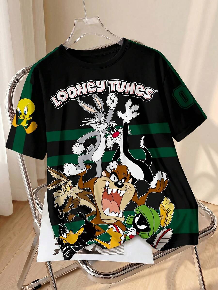 LOONEY TUNES X SHEIN Men's Letter & Cartoon Graphic Round Neck Short Sleeve T-Shirt | SHEIN