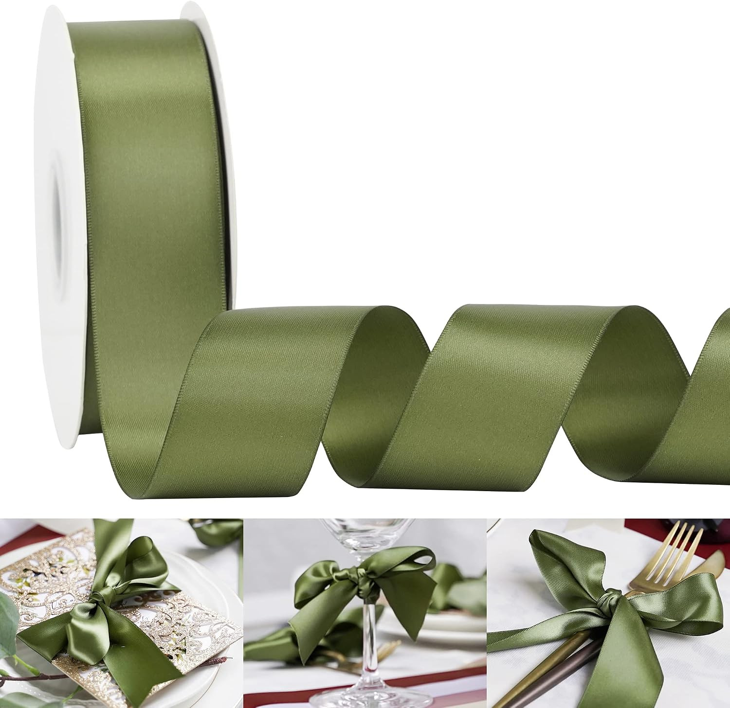 HUIHUANG Moss Green Double-Faced Satin Ribbon 1-1/2" Continuous 50 Yards | Amazon (US)