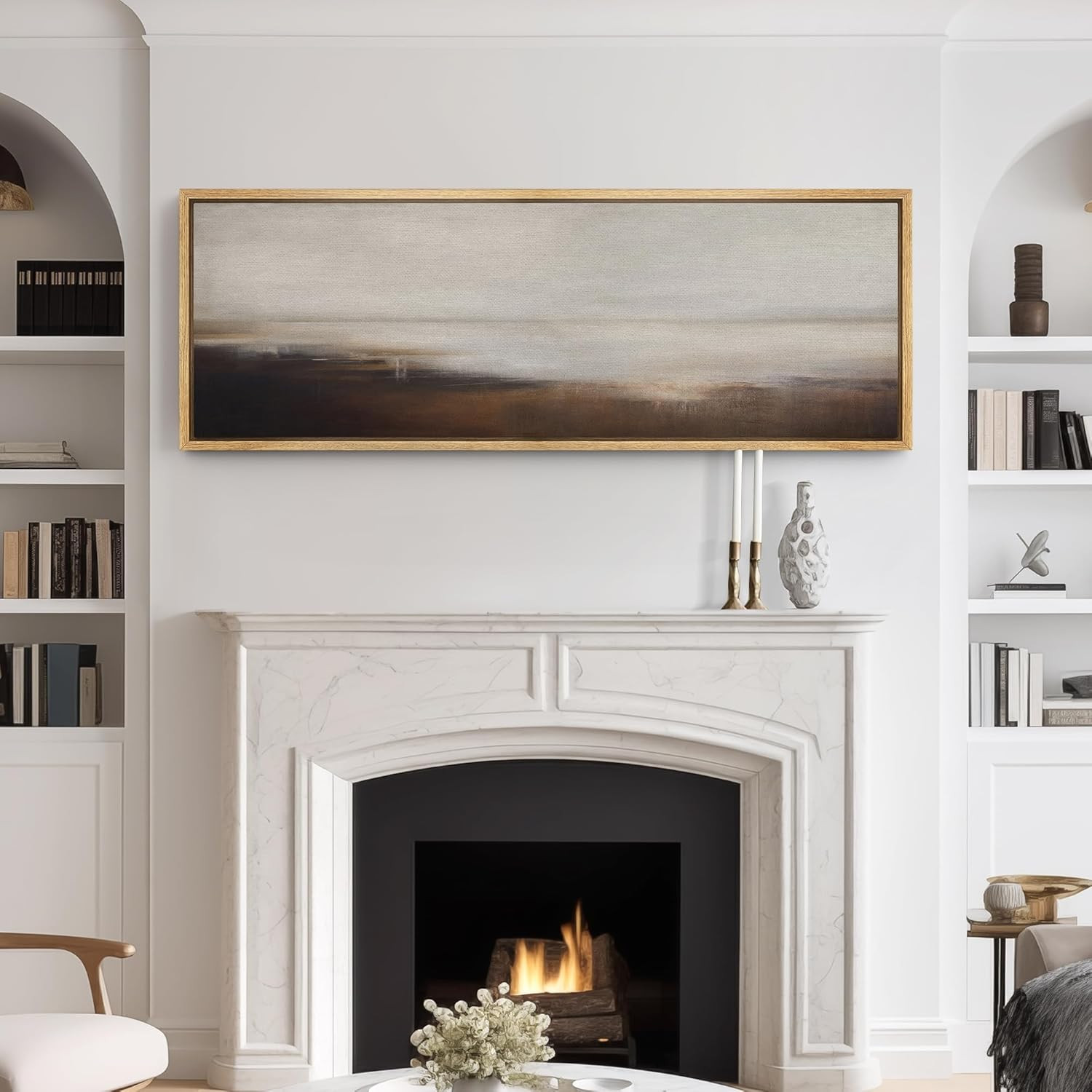 SIGNFORD Large Framed Canvas Print Wall Art Minimalist Landscape in Earth Tones Serene Abstract H... | Amazon (US)