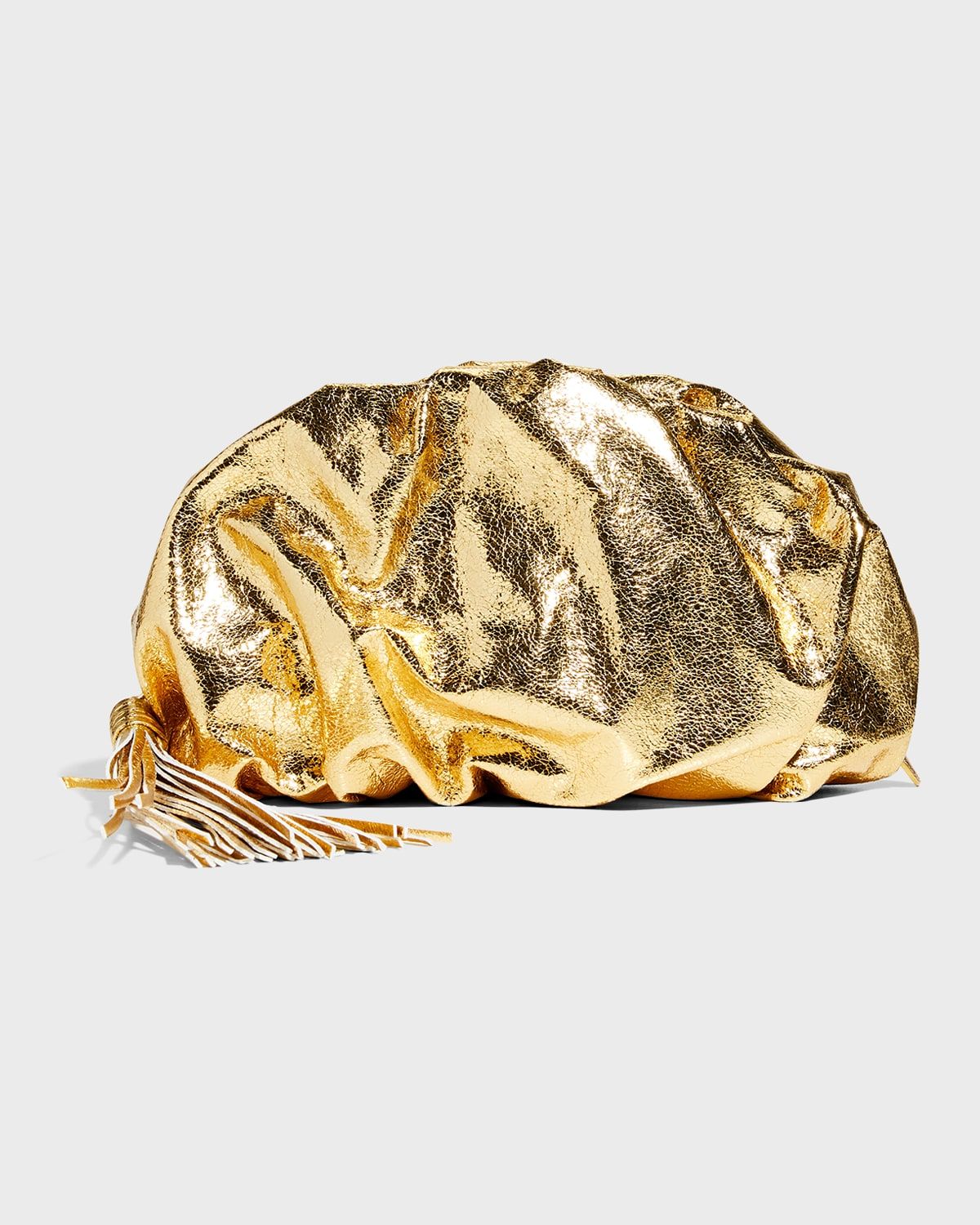 Ruched Metallic Zip Clutch Bag | Neiman Marcus