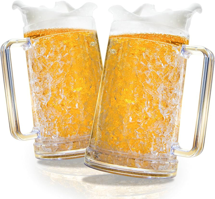 Granatan Frozen Beer Mugs (Set of 2), 16oz Double Wall Gel Freezer Cups with Handle, Acrylic Fros... | Amazon (US)