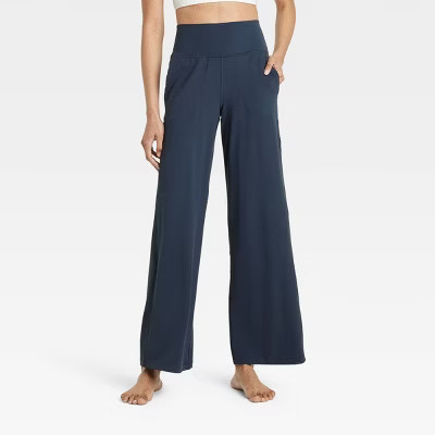 Women's Everyday Soft High-Rise Wide Leg Pants - All In Motion™ Navy Blue M: Moisture Wicking, UPF 50+ | Target