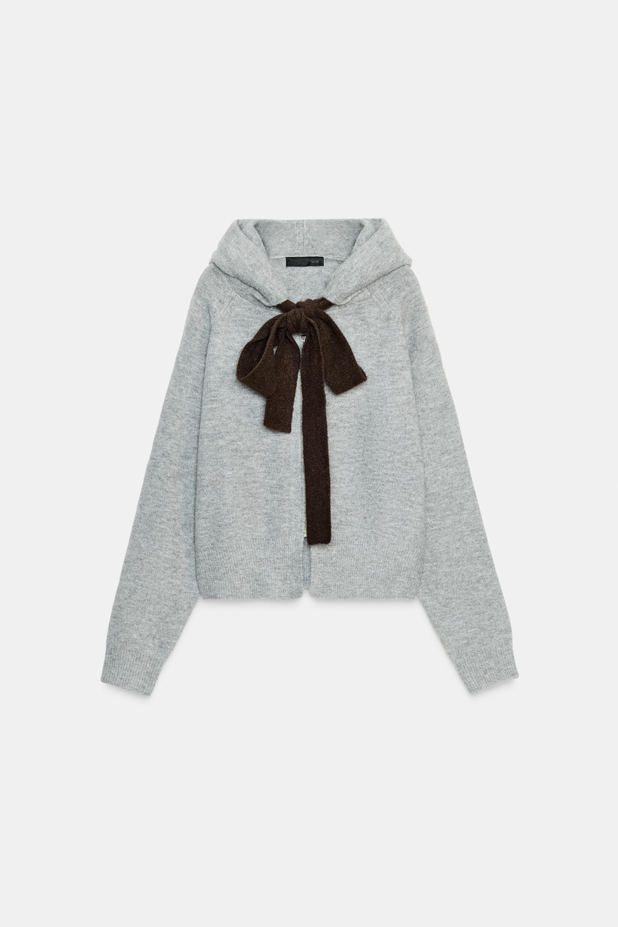 HOODED KNIT SWEATSHIRT WITH BOW | Zara US