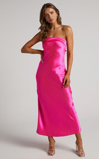 Tracey Maxi Dress - Strapless Back Drape Satin Dress in Pink | Showpo (US, UK & Europe)