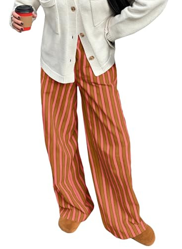 Acelitt Women Casual Drawstring Elastic Waist Loose Wide Leg Striped Pants with Pockets, S-XXL | Amazon (US)
