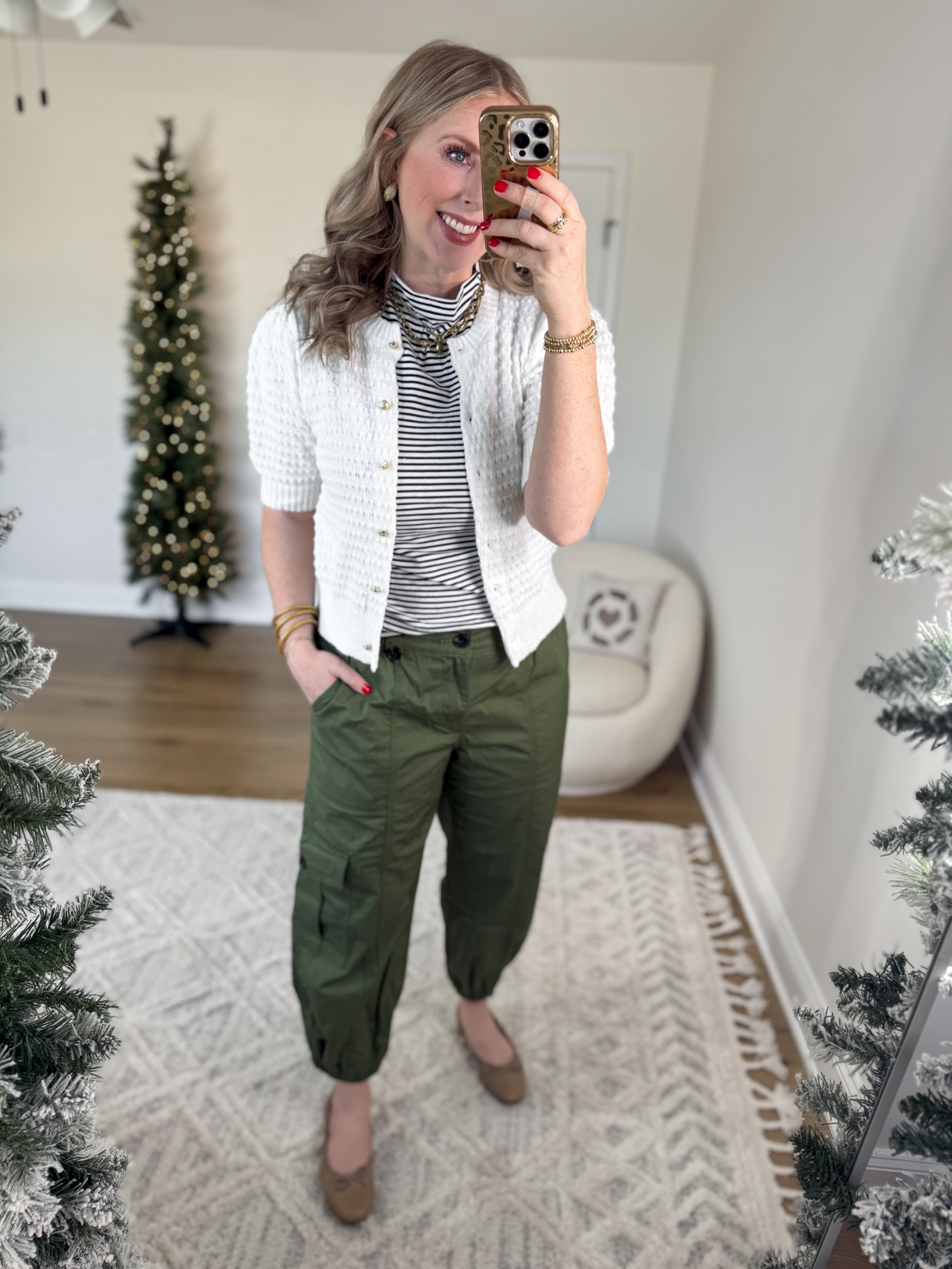 Weekend Walmart Wins try on
Short sleeve cardigan- medium 
Striped top- medium 
Green cargo joggers- medium 

#LTKFindsUnder50 #LTKSeasonal #LTKStyleTip
