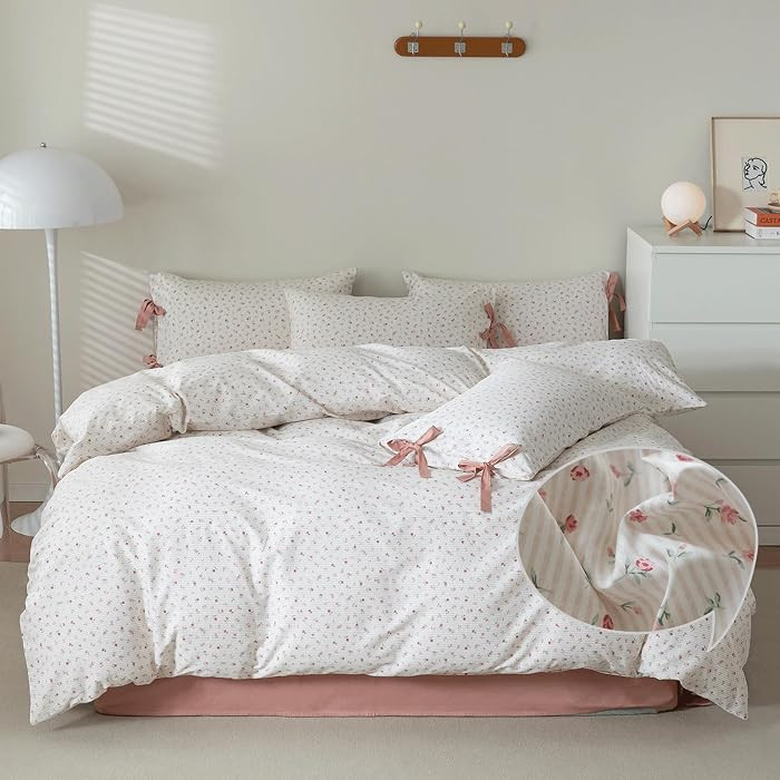 VM VOUGEMARKET Flower Duvet Cover King Vintage Garden Pink Floral Bedding Set for Girls Women 100... | Amazon (US)
