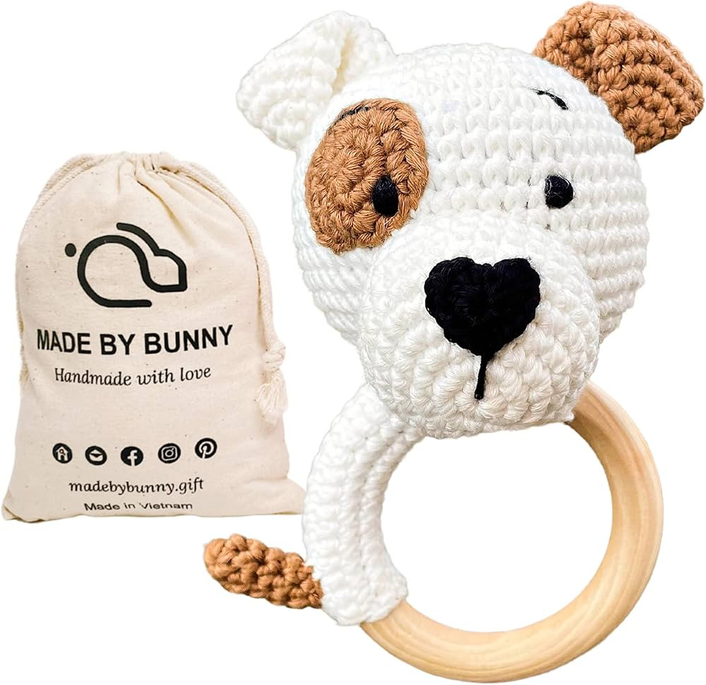 Bunny White Bunny rattles Toy for Young Children, Handmade Woolen Toy with Strict Quality Testing... | Amazon (US)