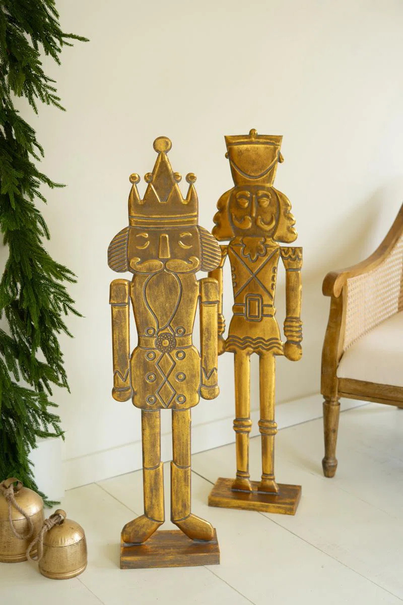 Kalalou Handcrafted Antique Gold Nutcracker Set of 2 Holiday Floor Decor 42" H | Wayfair North America