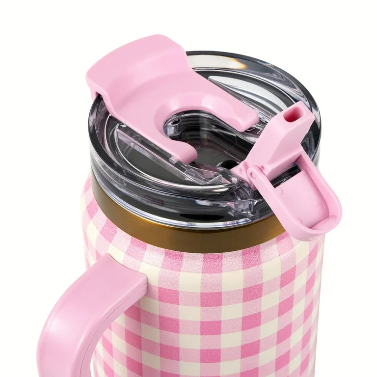 Thyme & Table 32 fl oz Stainless Steel Luna Tumbler with Handle and Dual Straw Lid, Pink Gingham | Walmart (US)