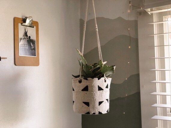 Mudcloth Plant Basket or Hanging Basket - GEOMETRIC | Etsy (US)