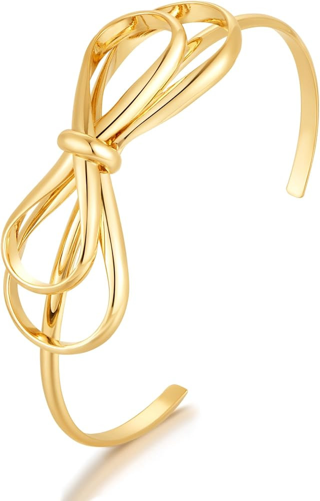 Bow Cuff Bracelet for Women, Thin Open Bracelet, Elegant Jewelry for Daily Wear | Amazon (US)
