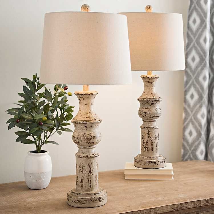 Distressed Cream Table Lamps, Set of 2 | Kirkland's Home