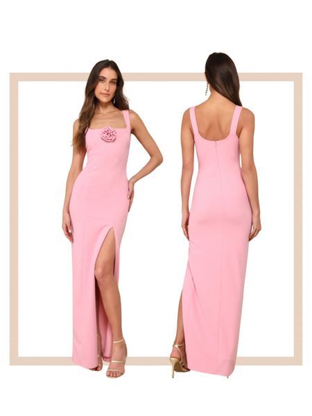 Pink rosette party wedding guest formal prom maxi dress 

#LTKwedding #LTKGala #LTKparties