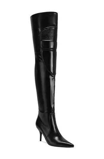 AZALEA WANG Tiernan Pointed Toe Thigh High Boot in Black at Nordstrom Rack, Size 7 | Nordstrom Rack