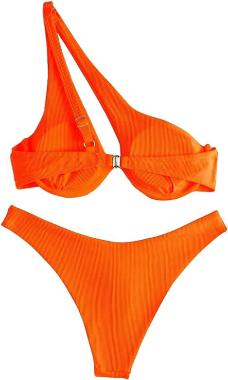 Lilosy Sexy Underwire One Shoulder Bikini High Cut Brazilian Swimsuit Set 2 Piece | Amazon (US)