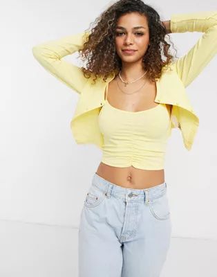 ASOS DESIGN co-ord cardigan and ruched vest in washed yellow | ASOS (Global)