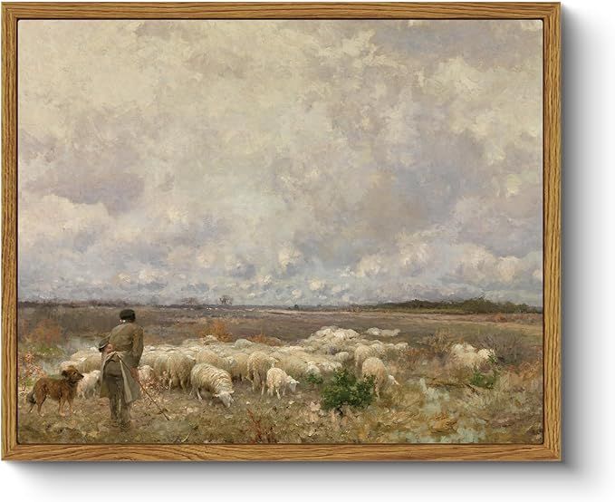 ARPEOTCY Vintage Wall Art, Farm Pasture Sheep Retro Painting, Framed Art Decor Aesthetic, 9x11 In... | Amazon (US)