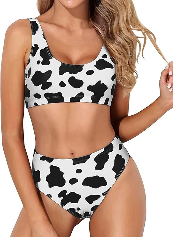 Tempt Me Women Two Piece Scoop Neck Bikini Crop Top Swimsuit Sporty High Waisted Bathing Suit | Amazon (US)