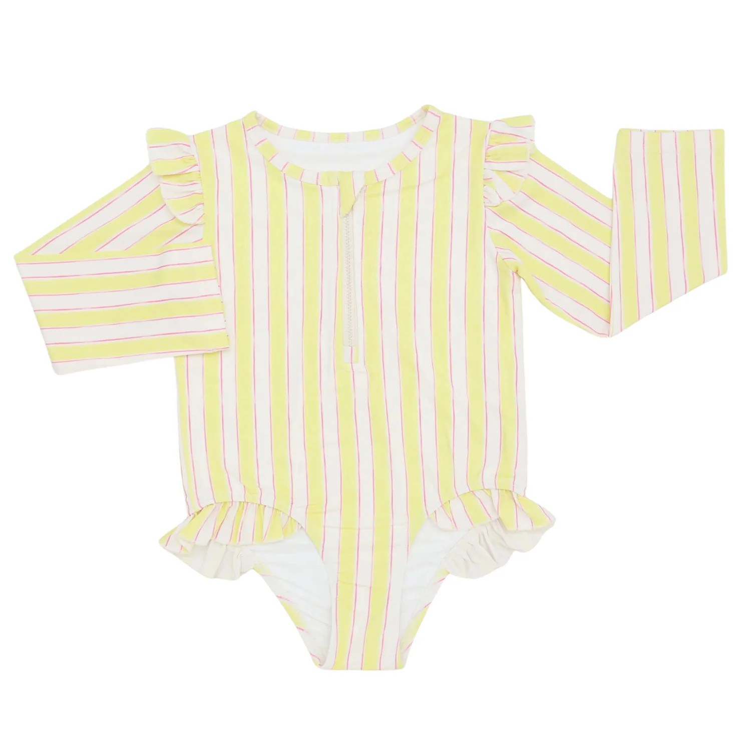 Girls Yellow Stripes Ruffle Rashguard | Hamner Hill
