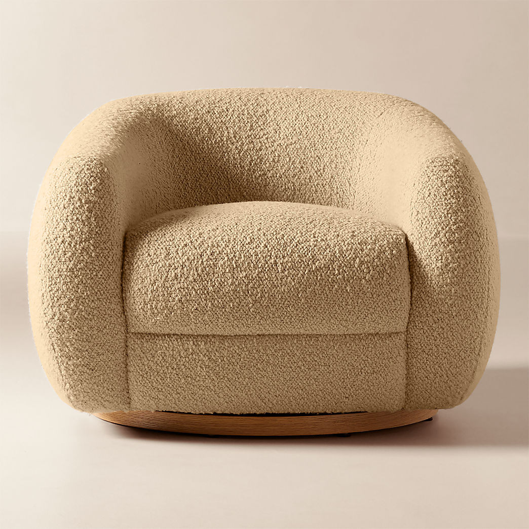 Laszlo Camel Brown Boucle Swivel Chair + Reviews | CB2 | CB2