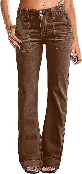 Flamingals Women's Wide Leg Pants for Women Mid Waist Dress Flare Straight Leg Corduroy Pants Wor... | Amazon (US)