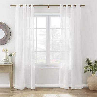 White Sheer Curtains 96 Inches Long for Bedroom Living Room Grommet Faux Linen Window Curtains, 2 Panels | Target