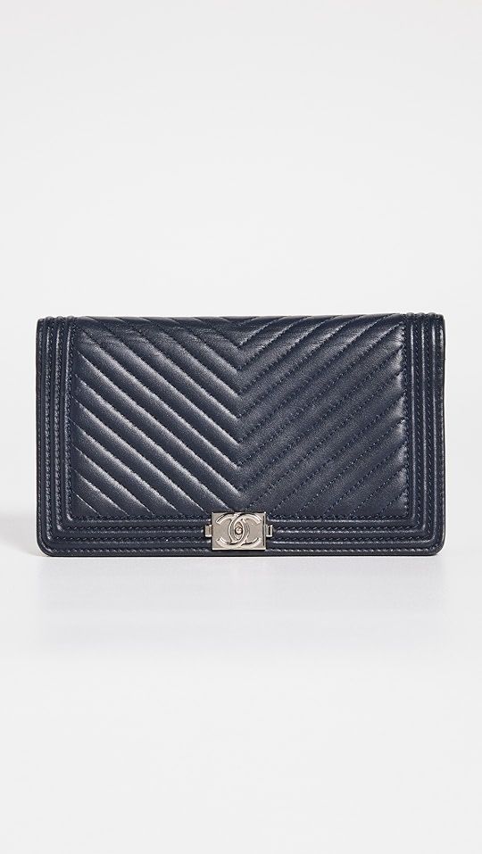 Chanel Navy Lambskin Chevron Boy Long Flap Wallet | Shopbop