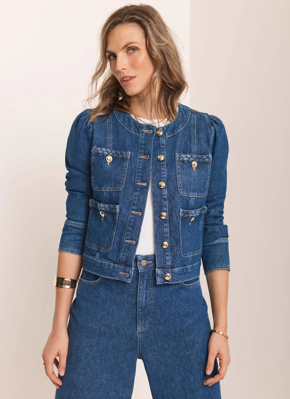Indigo Plait Detail Denim Jacket | Mint Velvet
