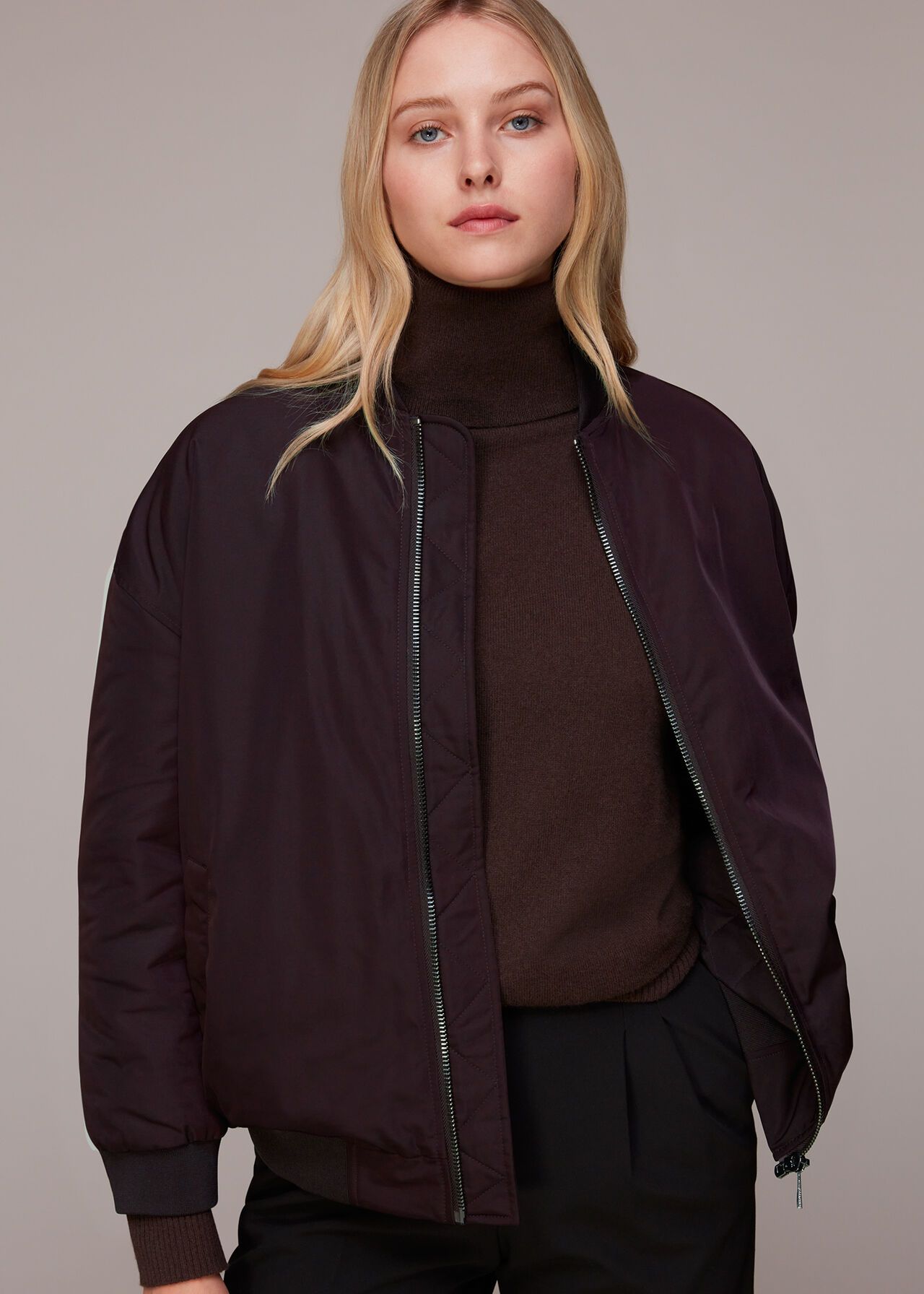 Brown Bomber Jacket in a Relaxed Fit with Side Pockets | Whistles | | Whistles